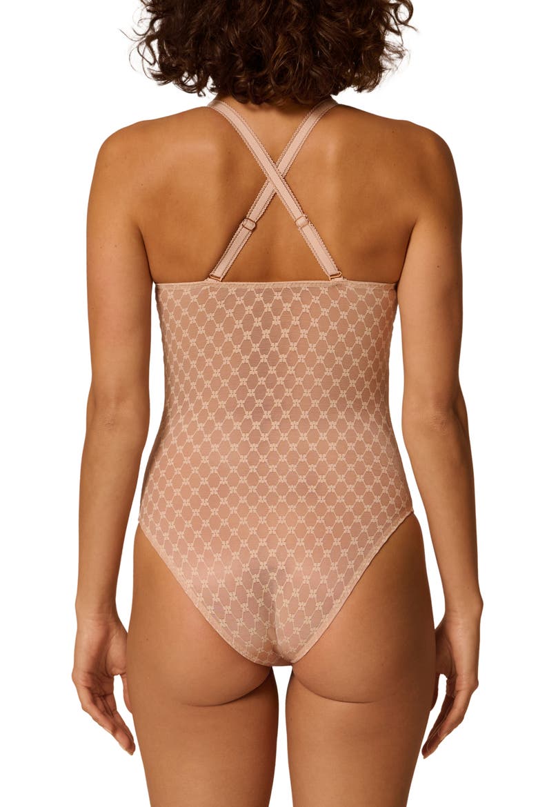 Plume Embroidered Underwire Shaping Bodysuit, Alternate, color, PEAU ROSE