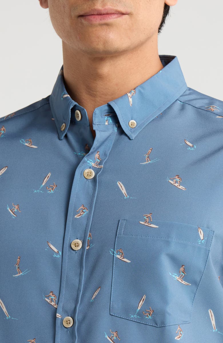 Kahala Surfs Up Short Sleeve Button-Down Shirt, Alternate, color, Denim Blue