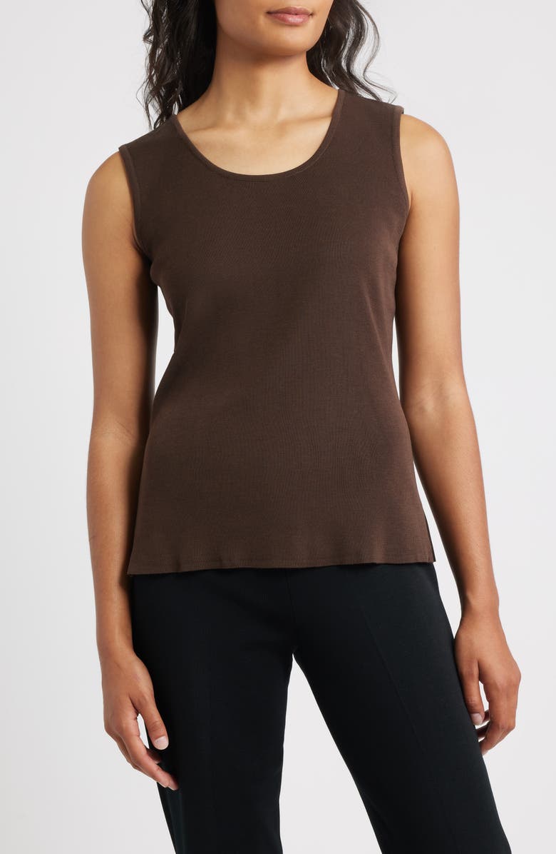 Ming Wang Scoop Neck Mid Length Knit Tank, Main, color, Dark Umber