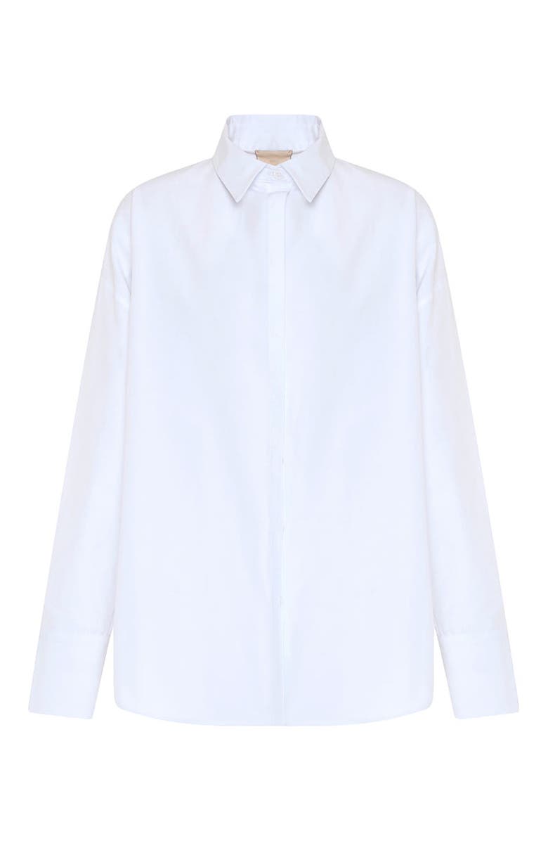 THEO The Label Echo Print Back Banker Shirt, Alternate, color, White/Leopard