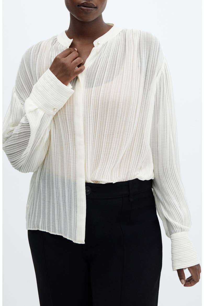 Semisheer Plissé Button-Up Shirt, Alternate, color, ECRU