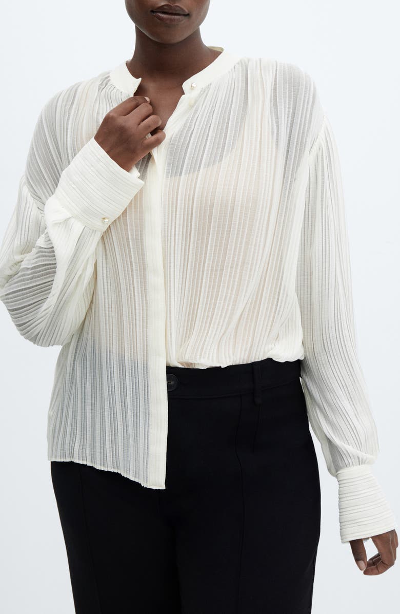 MANGO Semisheer Plissé Button-Up Shirt, Alternate, color, 