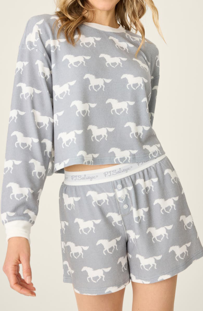PJ Salvage Print Waffle Knit Short Pajamas, Alternate, color, Gray