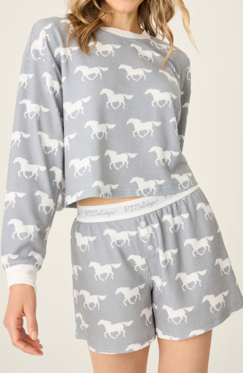 Pj Salvage Print Waffle Knit Short Pajamas In Gray