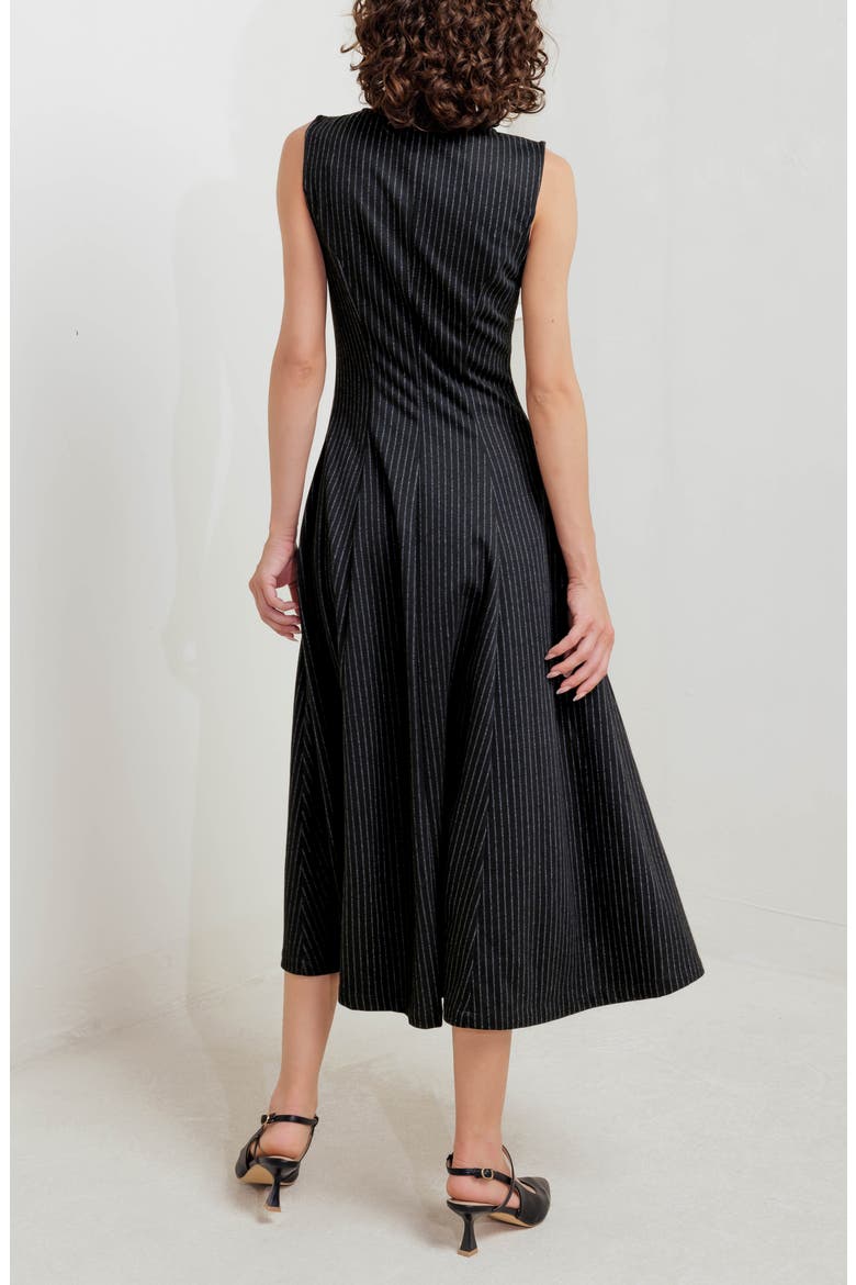 Pinstripe Zip Front Midi Dress, Alternate, color, BLACK