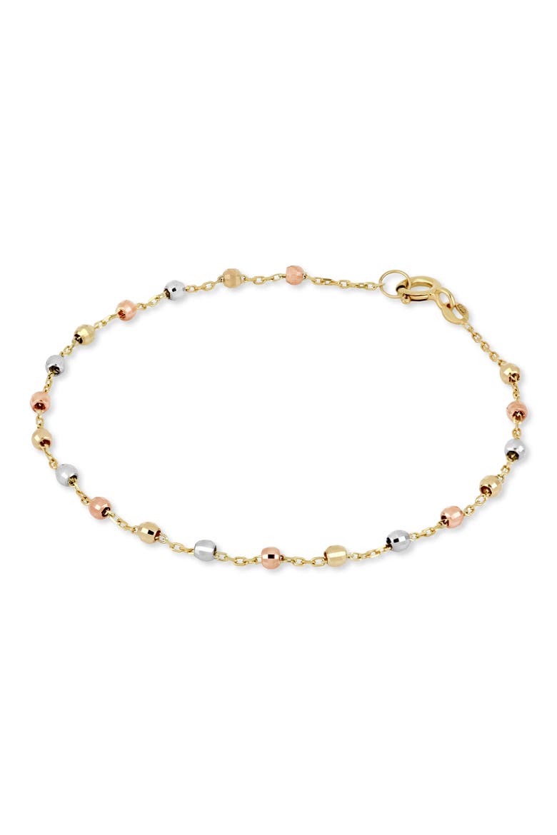 14K Gold Tri-Tone Beaded Station Chain Bracelet, Alternate, color, 14K WHITE/ ROSE/ YELLOW GOLD