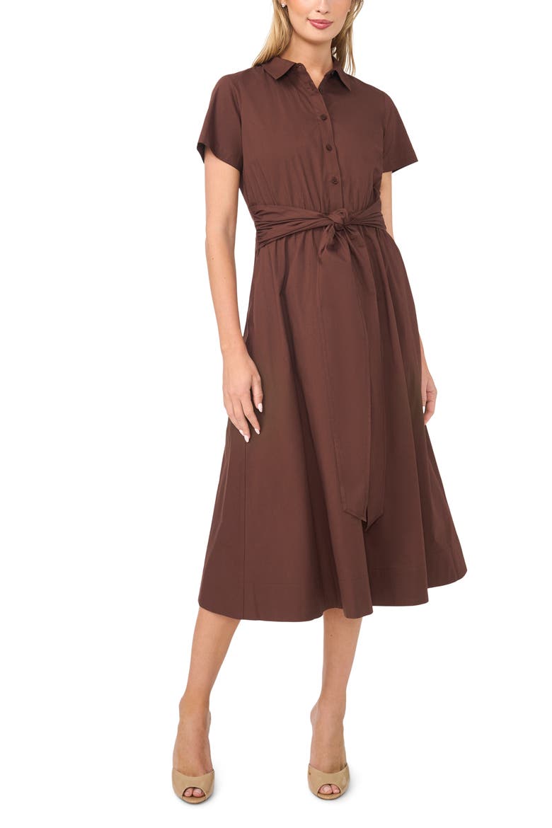 Tie Waist Cotton Shirtdress, Main, color, CHICORY COFFEE