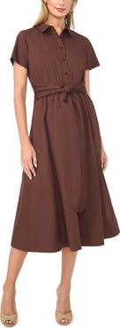 Halogen® Tie Waist Cotton Shirtdress