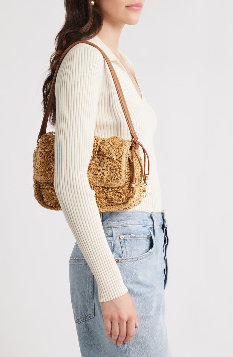 Sam Edelman Small Phoebe Raffia Shoulder Bag, Alternate, color, Beige