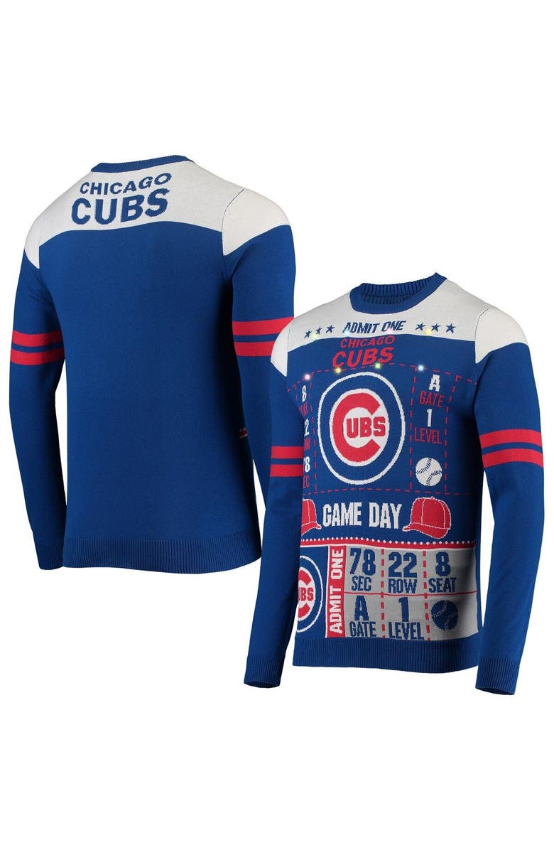 FOCO Men's FOCO Royal Chicago Cubs Ticket Light-Up Ugly Sweater, Alternate, color, 