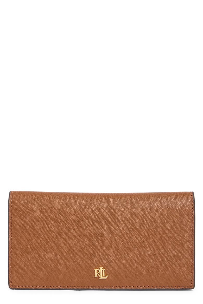Slim Crosshatch Leather Bifold Wallet, Main, color, LAUREN TAN