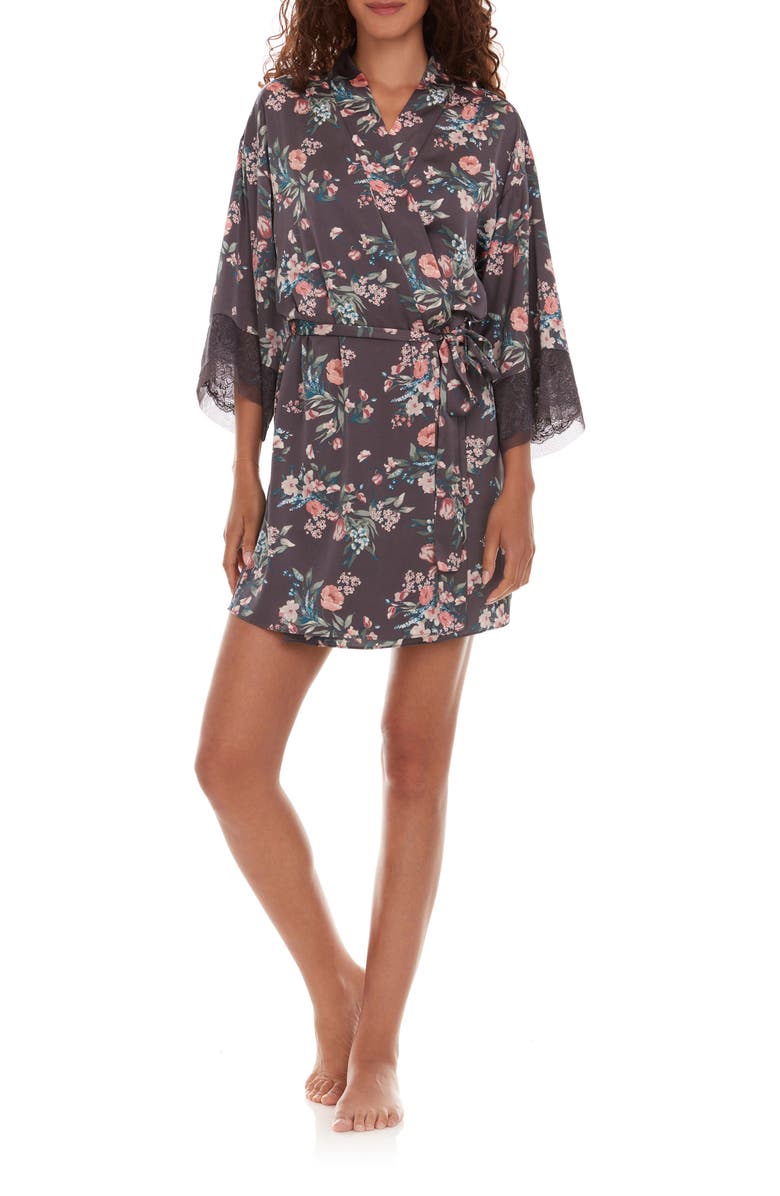 Flora Nikrooz Andrea Floral Lace Trim Robe, Main, color, 