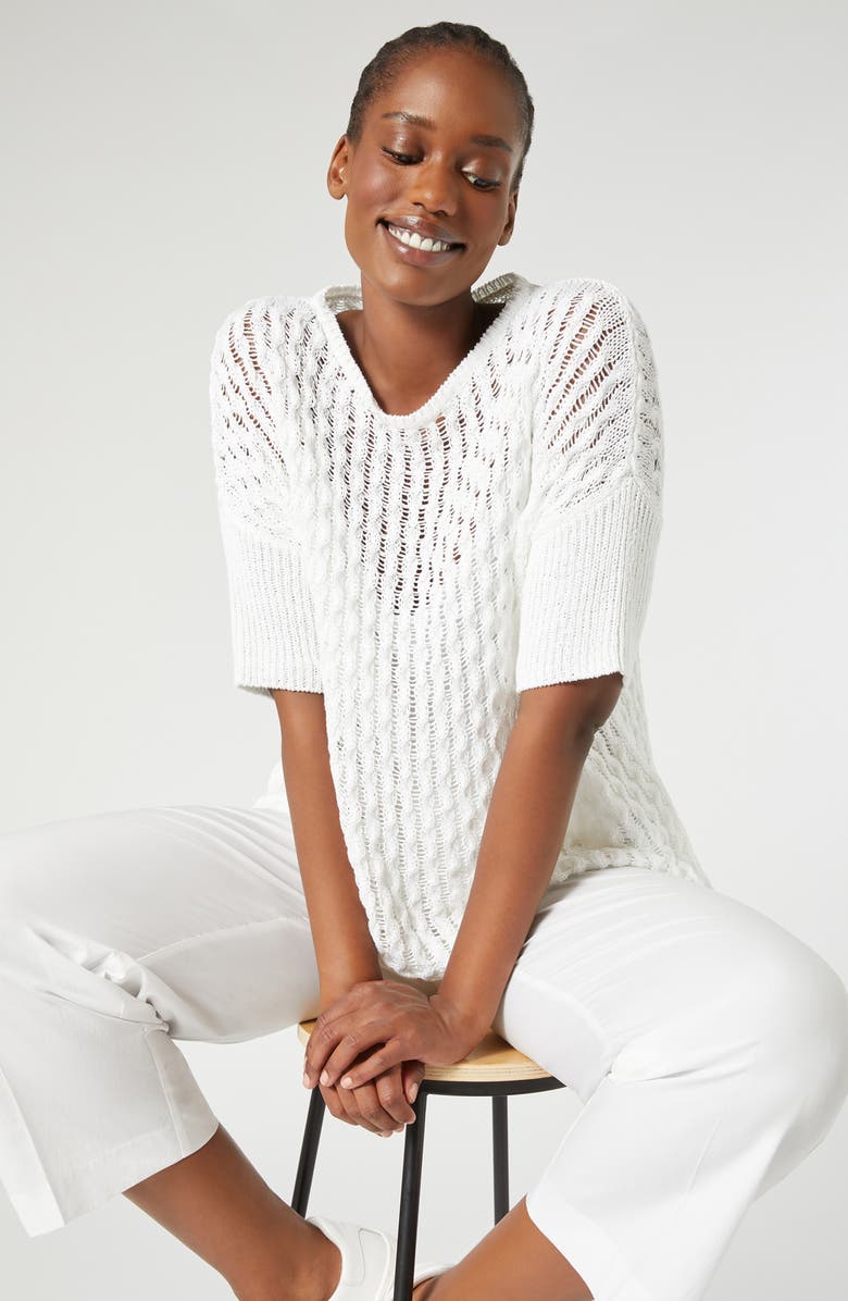 Marina Rinaldi Giugno Openwork Sweater, Alternate, color, Optical White