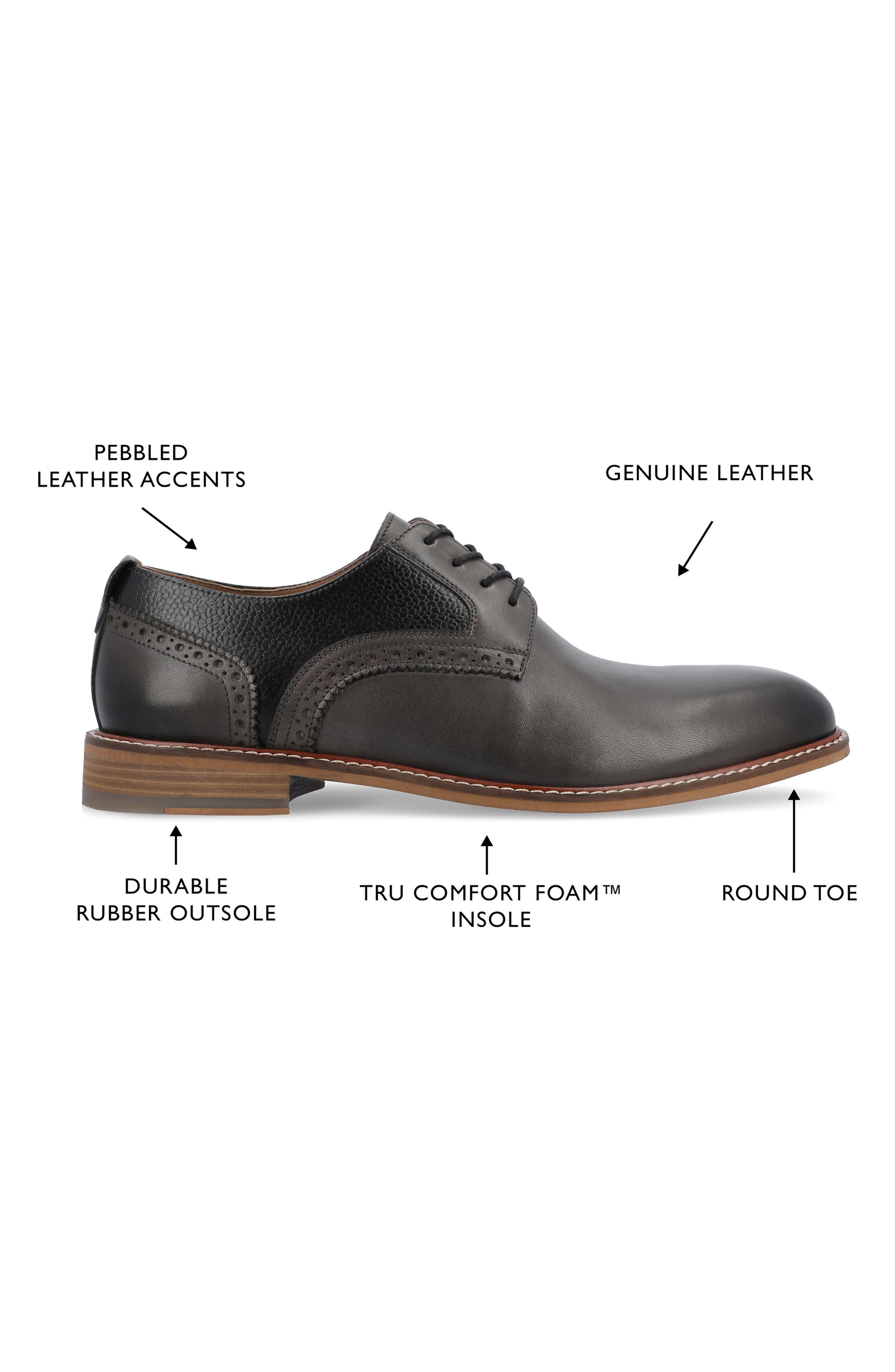 Thomas & Vine Clayton Leather Brogue Derby - Wide Width, Alternate, color, Charcoal