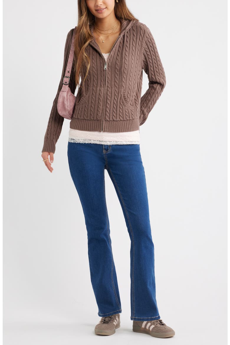 Cable Stitch Hooded Cardigan, Alternate, color, BROWN QUARTZ