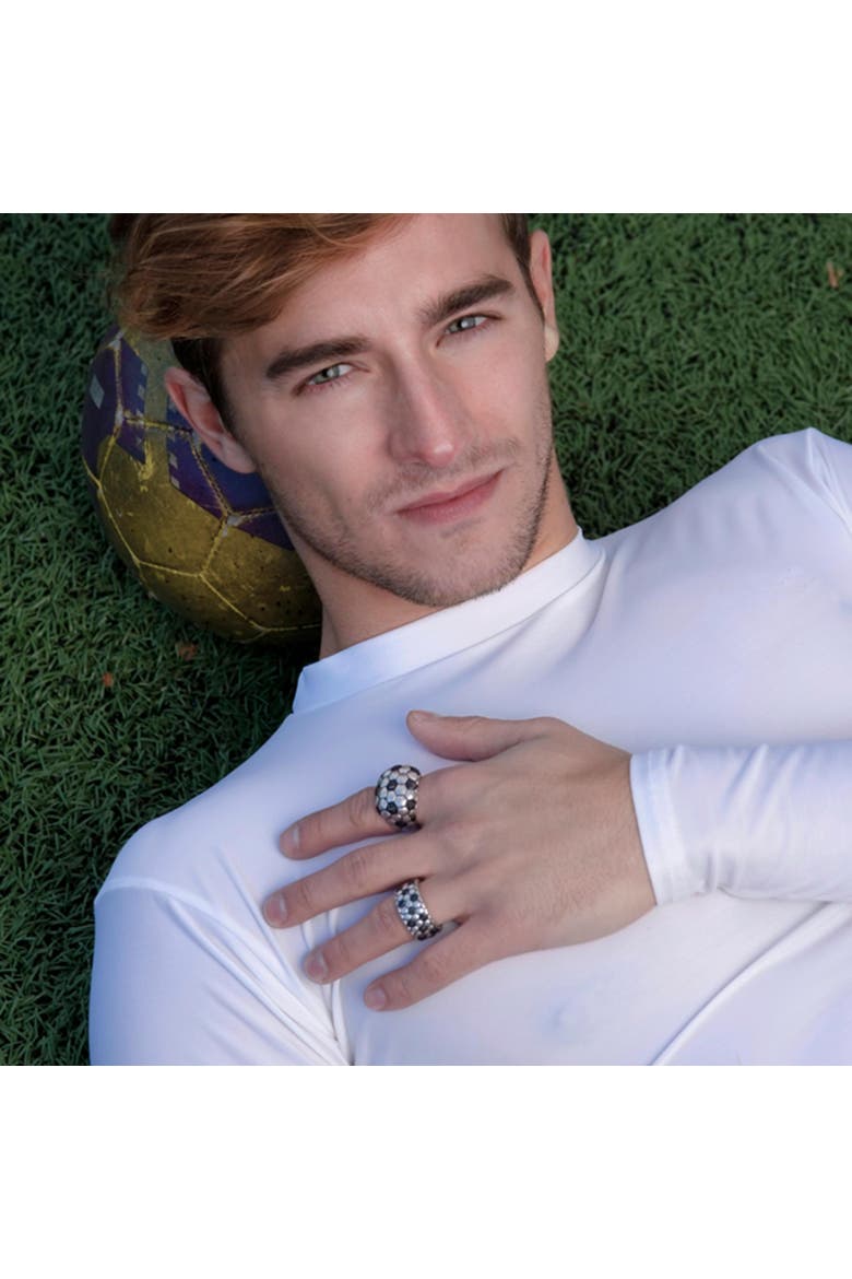 Soccer Football Silver & Black Diamond Statement Men Ring, Alternate, color, Silver