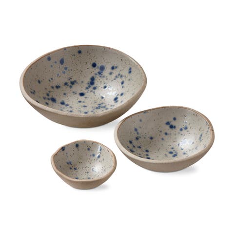 Hudson Set of 3 Porcelain Dining Salad Bowls Blue Multi