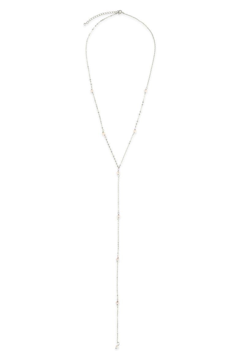 Freshwater Pearl Station Y-Necklace, Main, color, SILVER