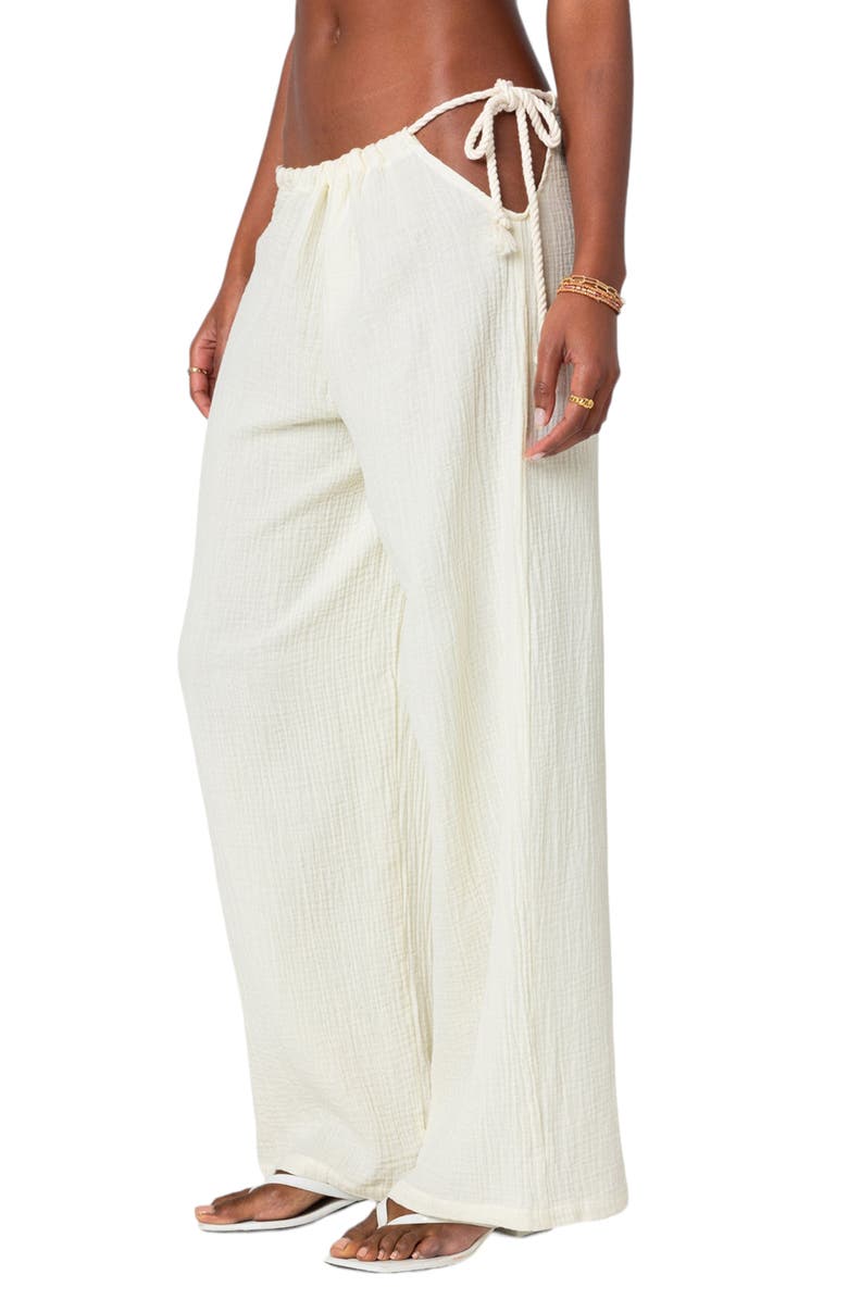 EDIKTED Leoni Cutout Cotton Gauze Pants, Alternate, color, Cream