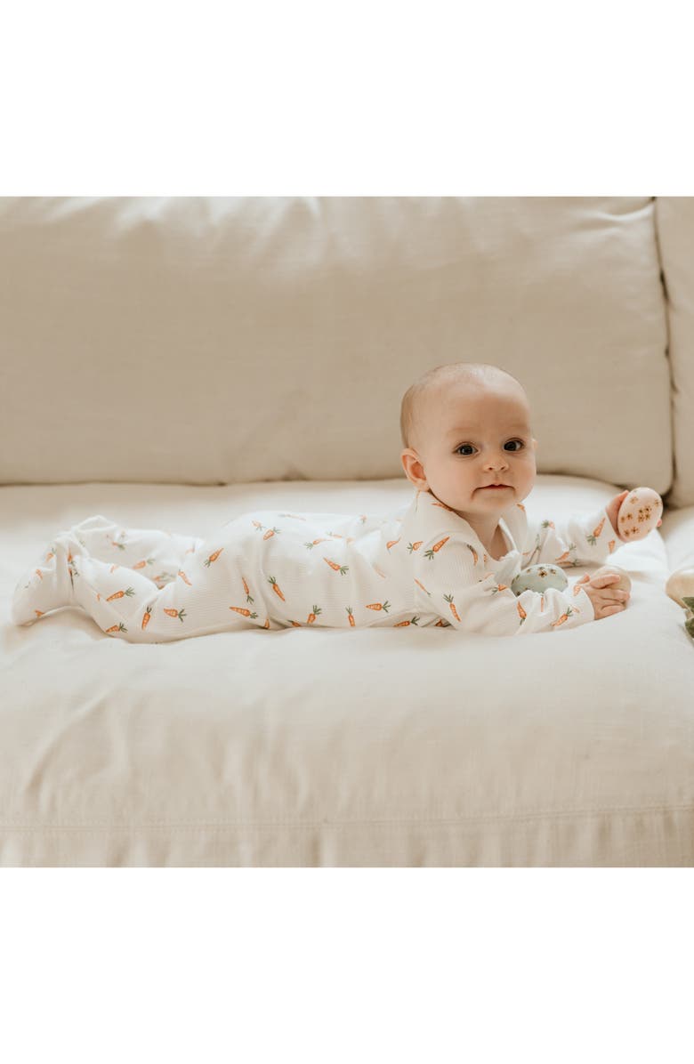 Petit Lem Carrot Print One-Piece Footie Pajamas, Alternate, color, Off White