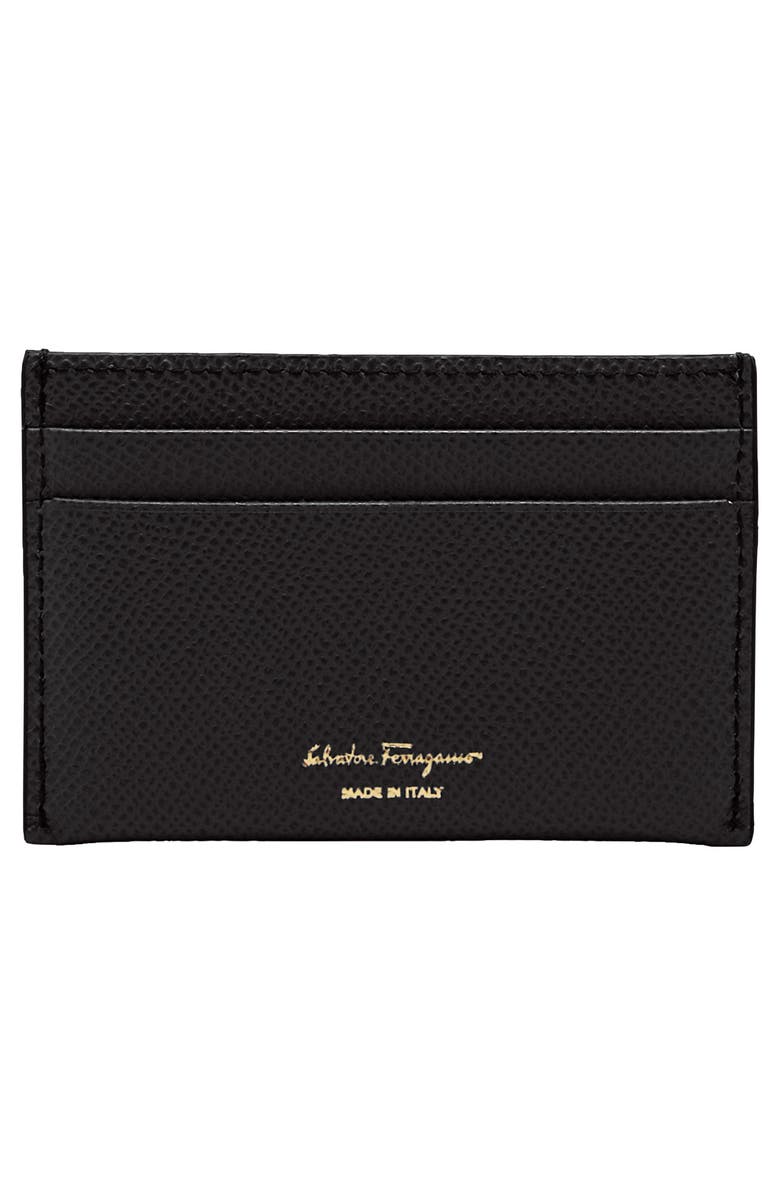 FERRAGAMO Gancini Leather Card Case, Alternate, color, Nero Nero
