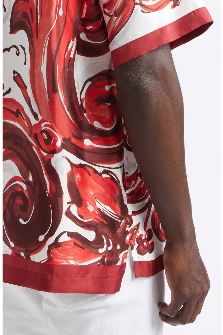 Majolica Print Short Sleeve Silk Button-Up Shirt, Alternate, color, ID5DQ MAIOLICA 1L RUBINO