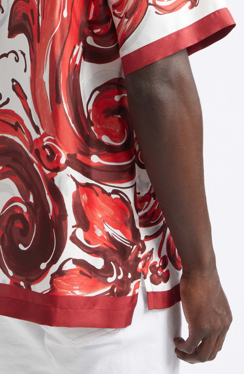 Dolce&Gabbana Majolica Print Short Sleeve Silk Button-Up Shirt, Alternate, color, Id5dq Maiolica 1L Rubino