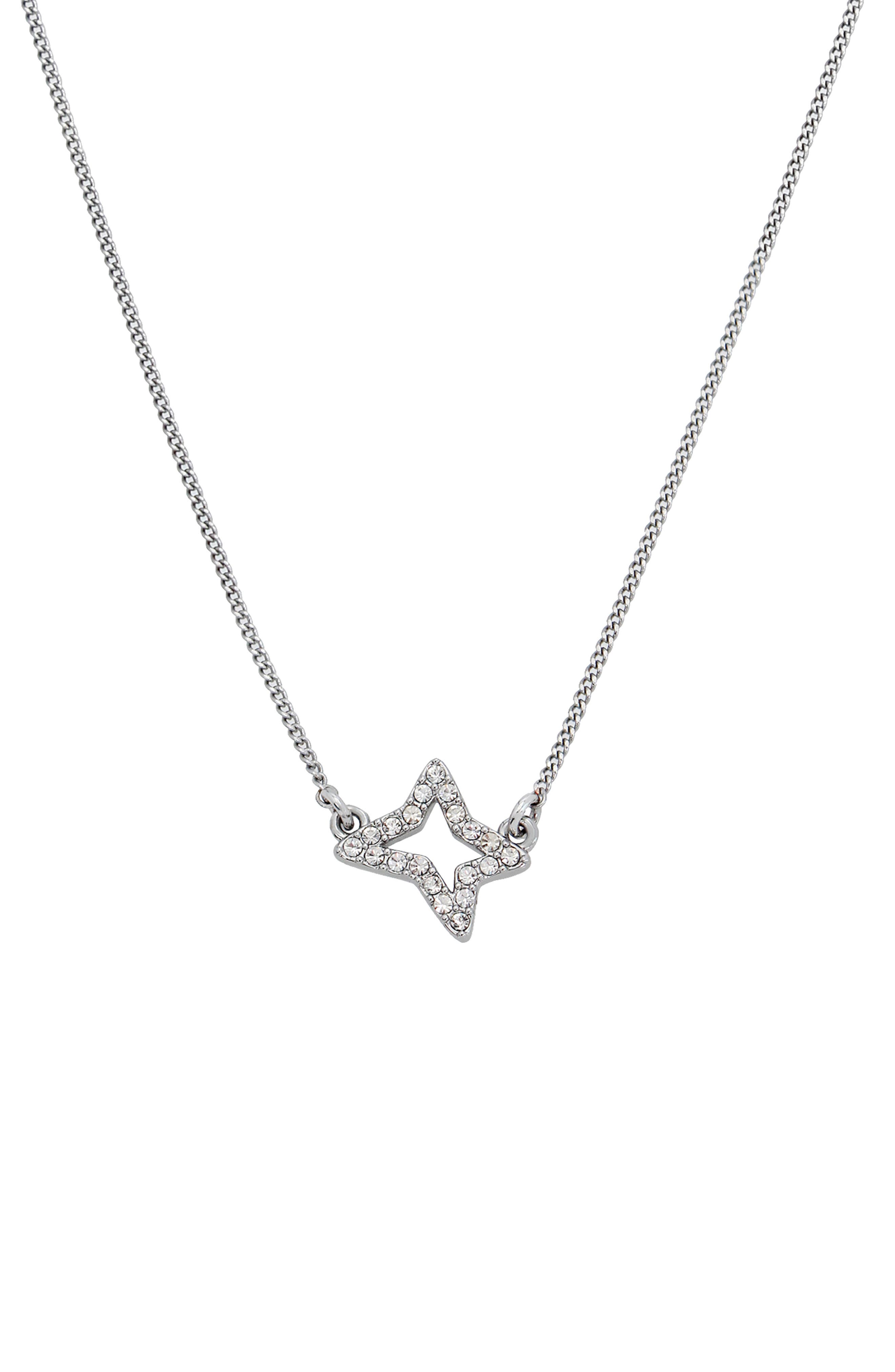 AllSaints Pavé Crystal Star Charm Pendant Necklace