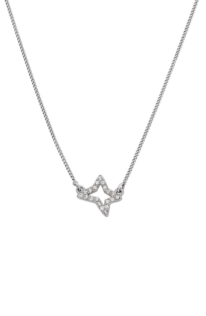 AllSaints Pavé Crystal Star Charm Pendant Necklace, Main, color, Rhodium