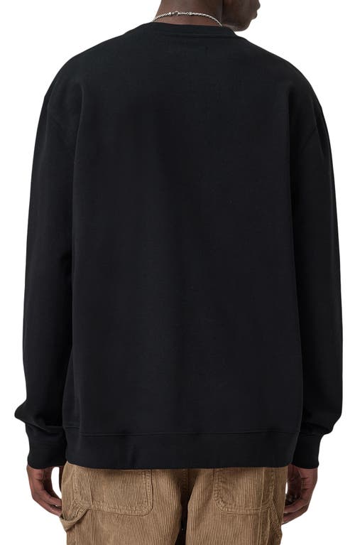Allsaints Mens Jet Black Waved Crewneck Logo-print Cotton Sweatshirt Xs In Black