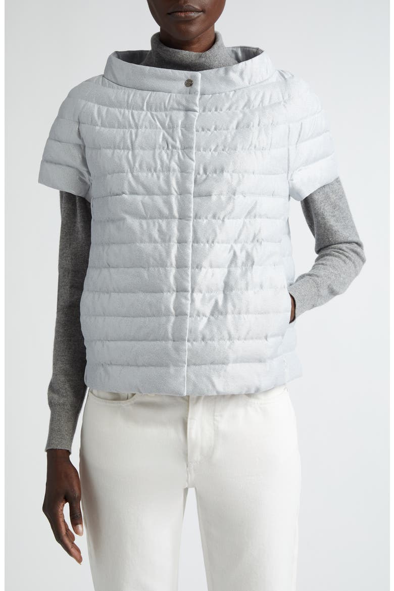 Short Sleeve Down Lamé Cape, Main, color, 9409 SILVER GREY