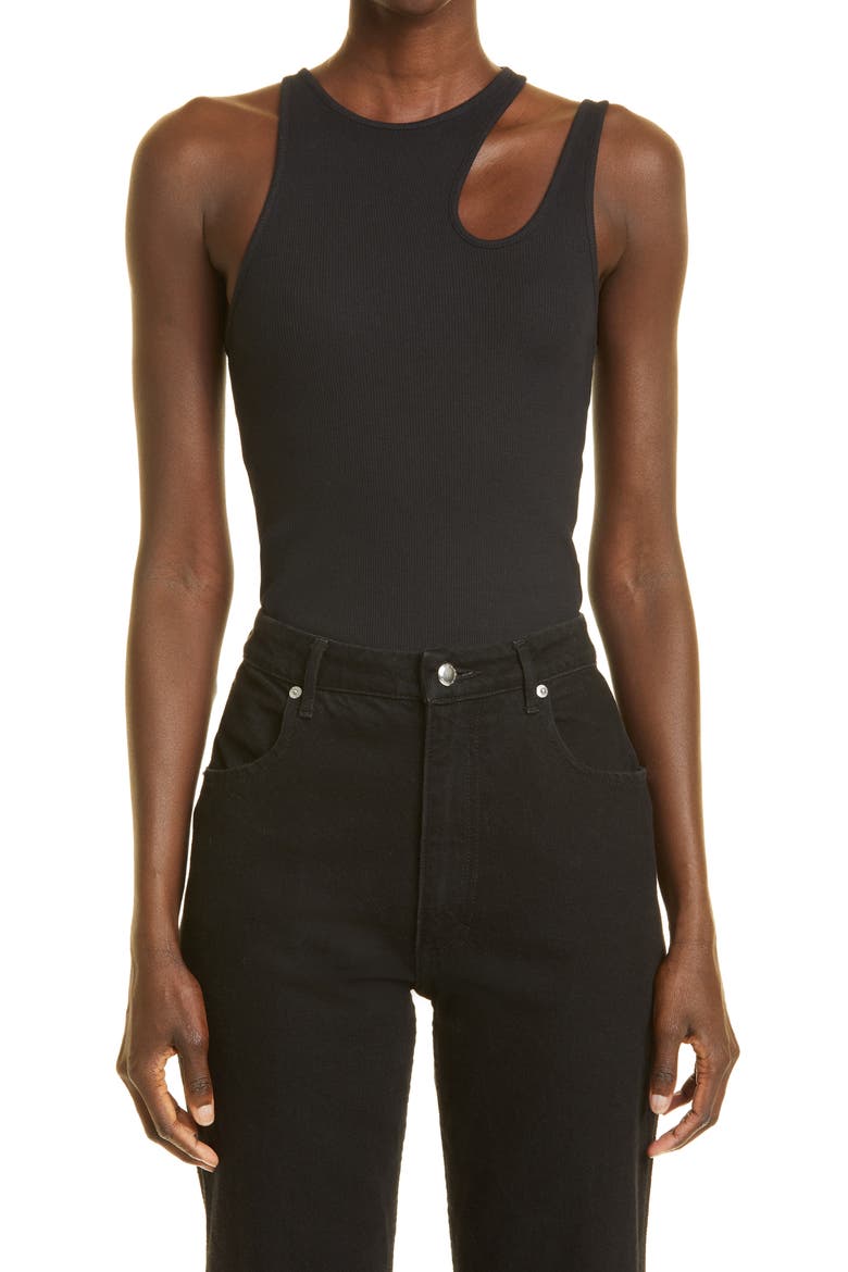 Gender Inclusive Romain Cutout Rib Tank, Main, color, BLACK