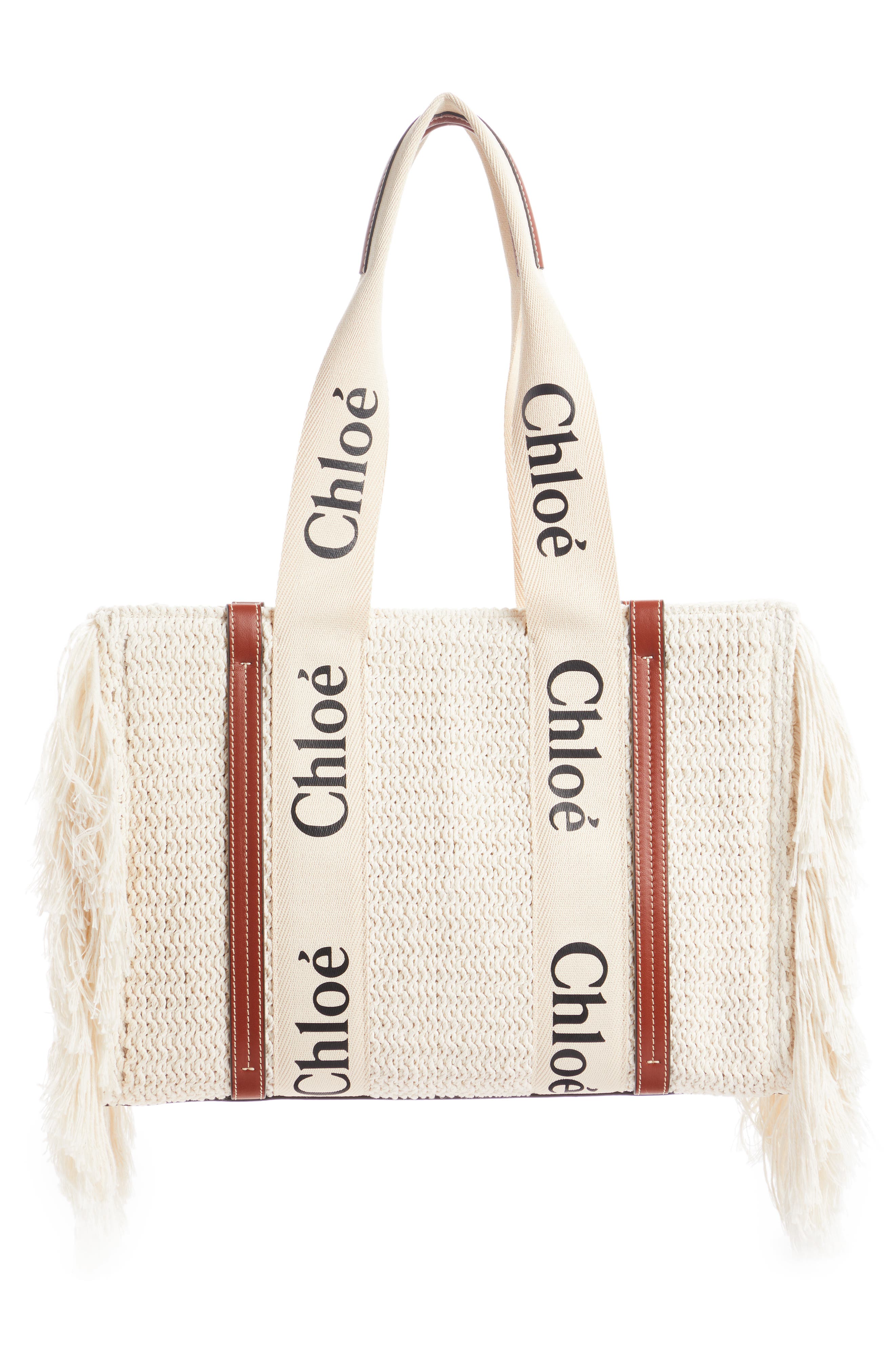 Chloé Medium Woody Cotton Knit Tote, Alternate, color, Sepia Brown