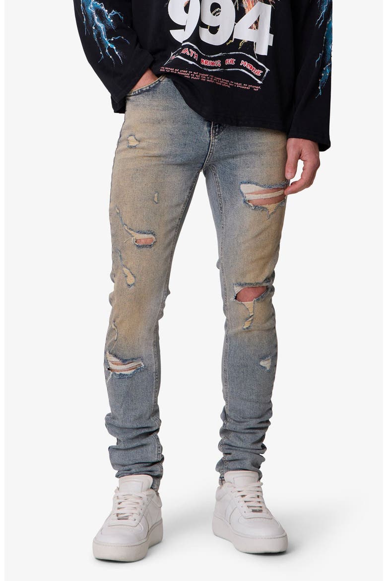 Slashed Skinny Denim Jeans, Main, color, VINTAGE BLUE