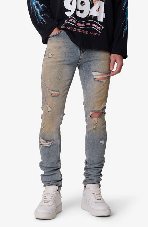 Slashed Skinny Denim Jeans