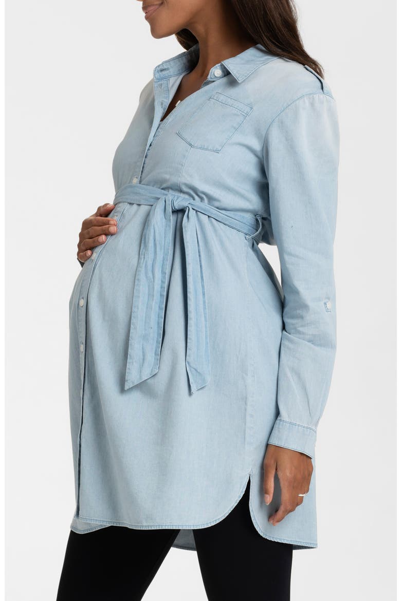 Long Sleeve Denim Maternity Shirtdress, Alternate, color, DENIM