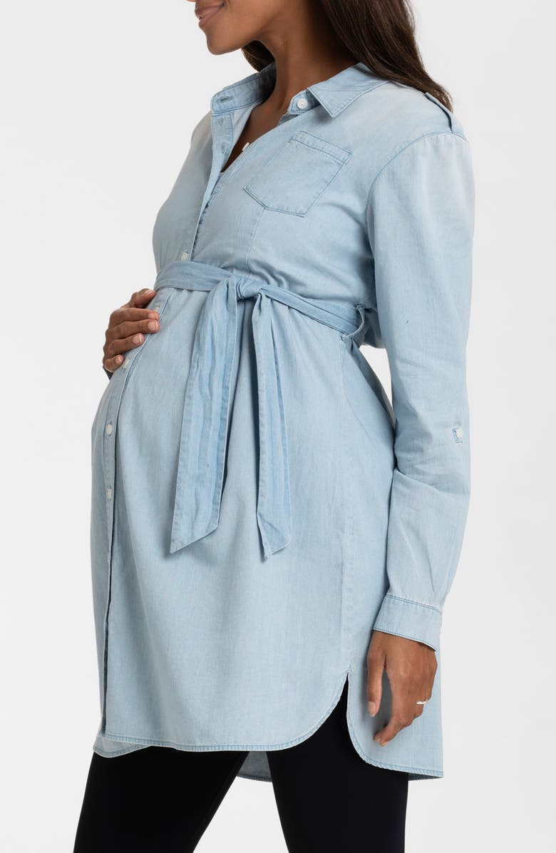 Seraphine Long Sleeve Denim Maternity Shirtdress, Alternate, color,