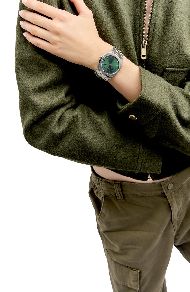 D1 Milano Scarabeo Ultra Thin Bracelet Watch, 40mm, Alternate, color, Silver/ Green