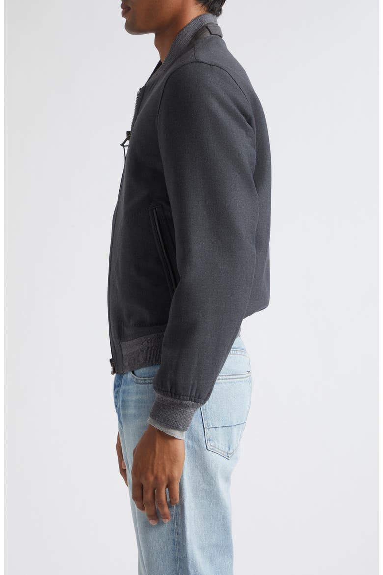 Two-Way Zip Lightweight Wool & Silk Bomber Jacket, Alternate, color, TAR GREY MELANGE