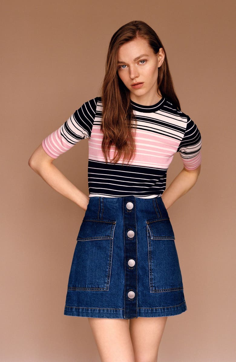 Topshop Button Front Denim Skirt, Alternate, color,