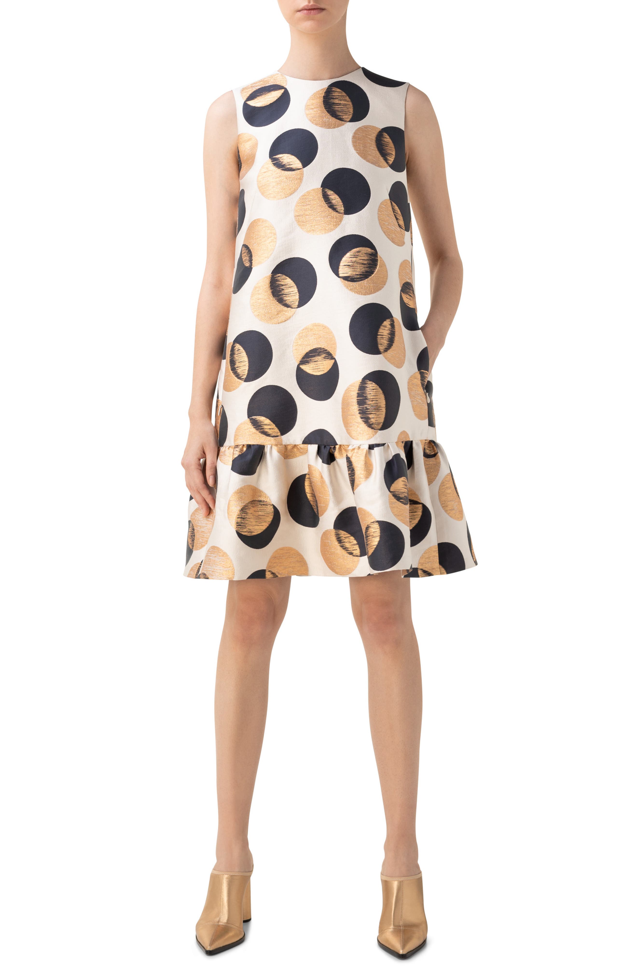 Akris punto Gold Leaf Dot Ruffle Hem Sheath Dress (Women) | Nordstromrack