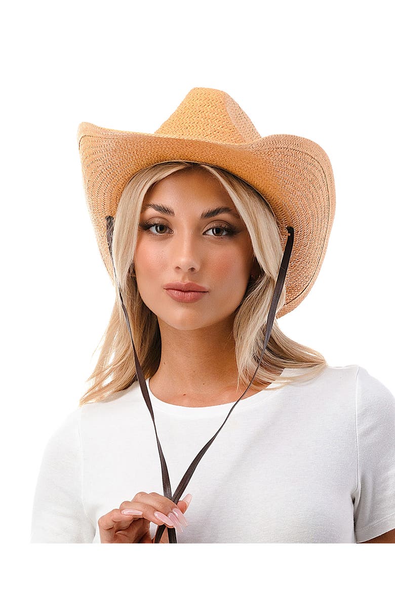 MARCUS ADLER Straw & Vegan Leather Cowboy Hat, Alternate, color,