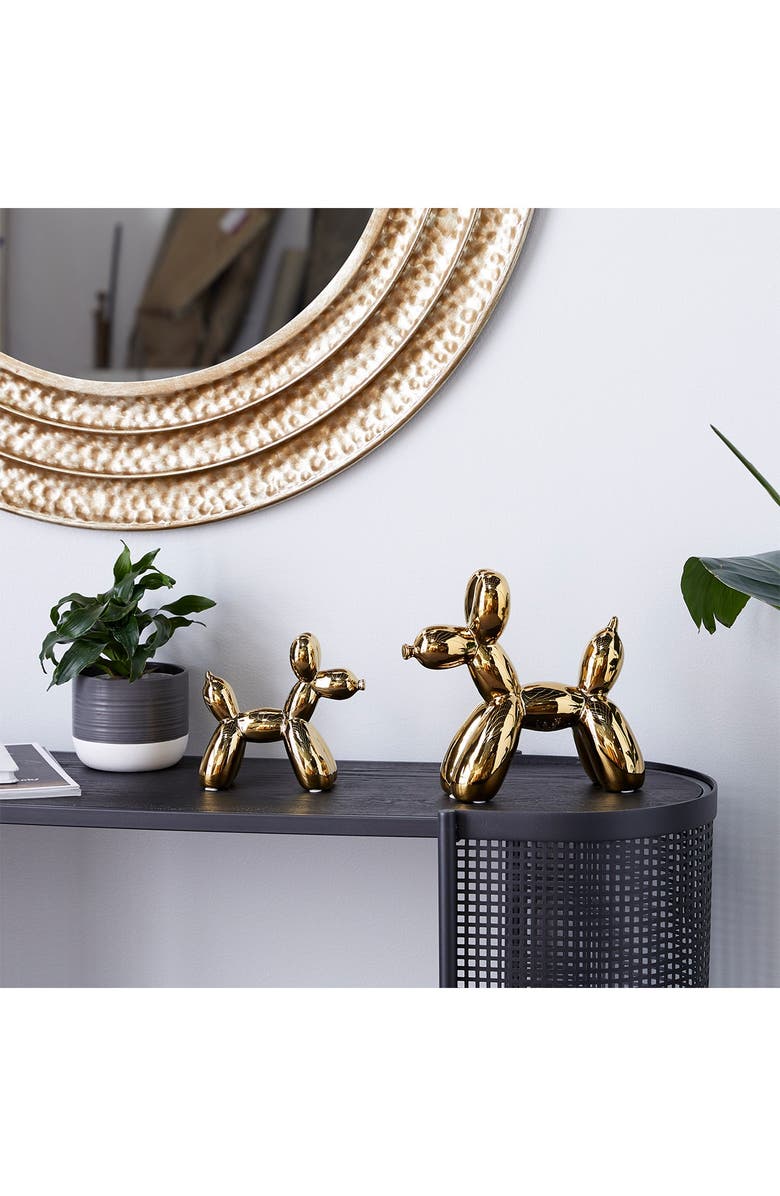 WILLOW ROW Goldtone Ceramic Balloon Dog Sculpture - Set of 2, Alternate, color, Gold