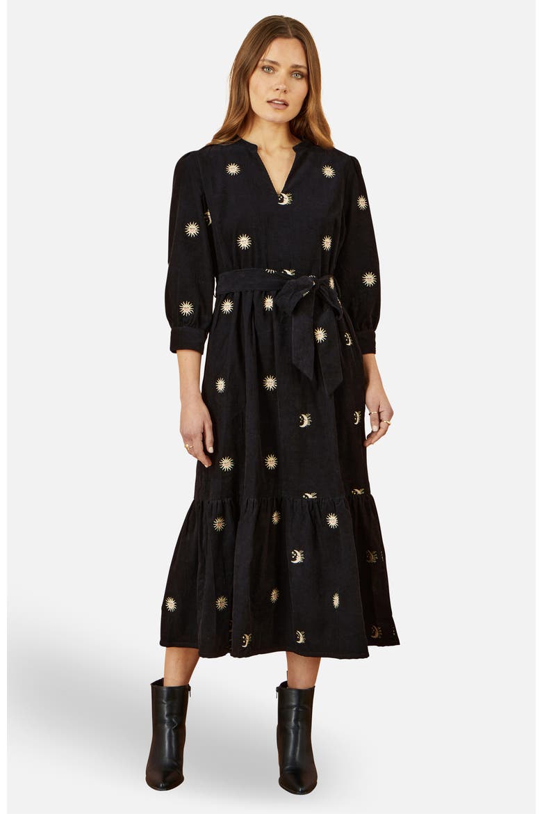 Cosmic Embroidery Cord Midi Shirt Dress, Main, color, Black