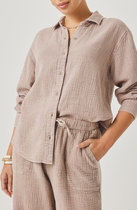 Adele Oversize Cotton Gauze Button-Up Shirt