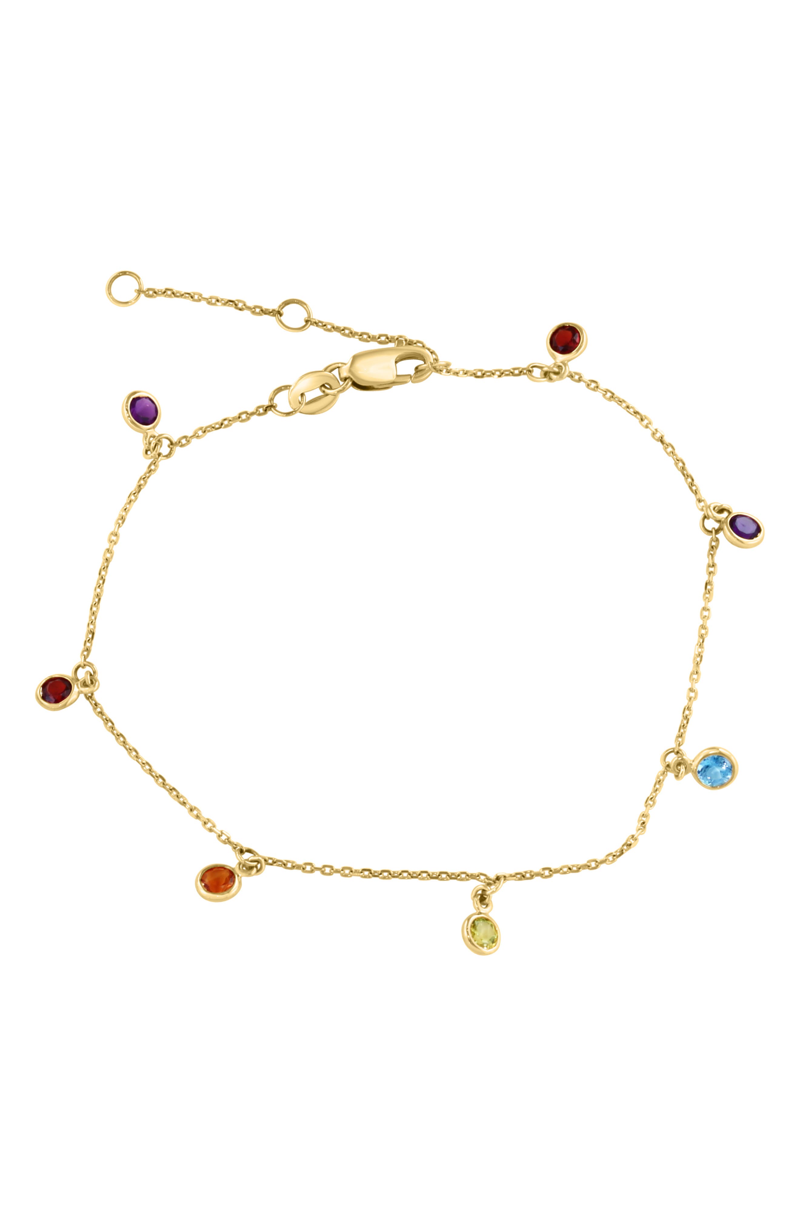 14k Gold Amethyst & Blue Topaz Charm Bracelet