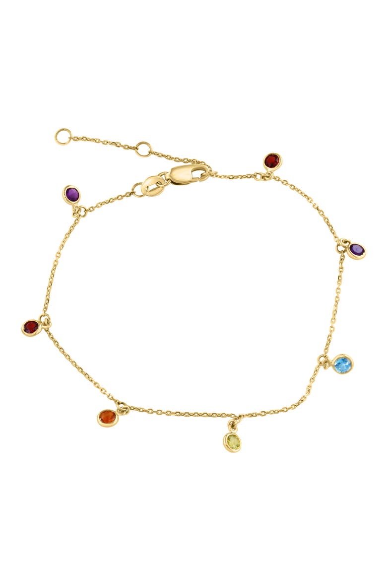 14k Gold Amethyst & Blue Topaz Charm Bracelet, Main, color, MULTI