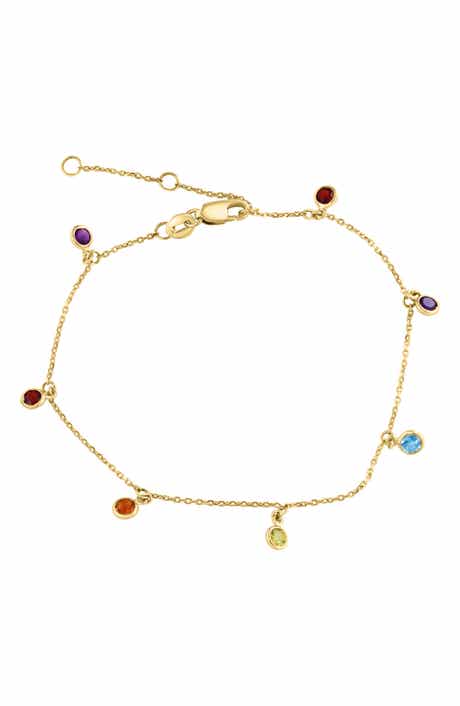 14k Gold Amethyst & Blue Topaz Charm Bracelet