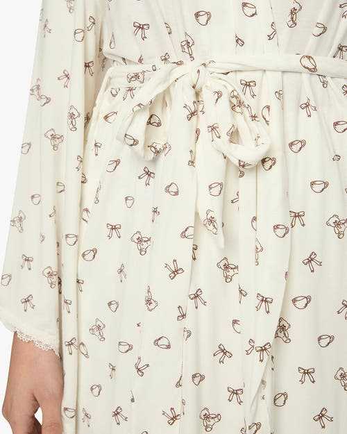 Weworewhat Lace Trim Robe In Ivory/chestnut