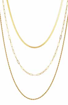 Tarnish Resistant 18K Gold Plate 3-Layer Connected Chain Necklace
